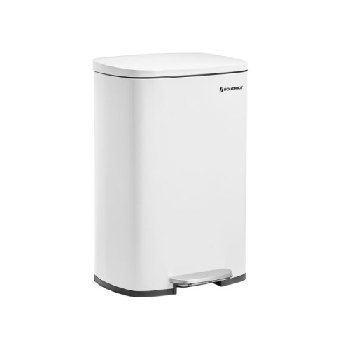 SONGMICS kovinski pedalni ko&scaron; za odpadke, 50 l, z notranjim vedrom, mehkim zapiranjem, bele barve