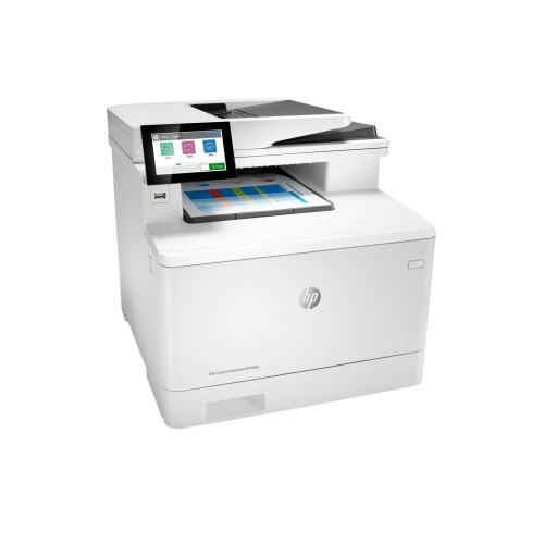 HP Color LaserJet Enterprise MFP M480f &mdash; večfunkcijski barvni laserski tiskalnik formata A4, 27 strani/min pri kopiranju in 27 strani/min pri tiskanju, kapaciteta papirja 300 listov, povezljivost USB in LAN.